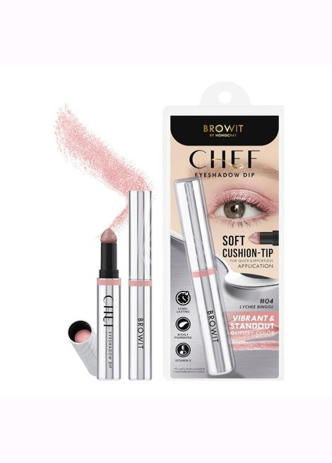 Lipstick with pink shade and Browit Cheef packaging on a white background